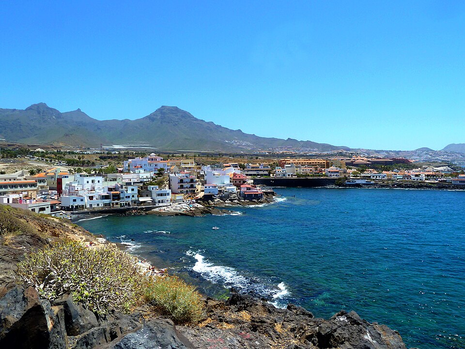 La Caleta village and its bay, with the Adeje mountains behind